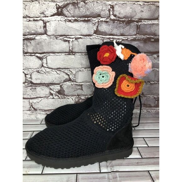 Ugg Australia Classic Floral Crochet Genuine Shearling Boots Women Sz 9M US/40EU - Picture 7 of 16